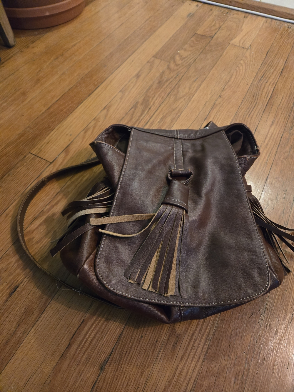 Dark Brown Leather Fringe Shoulder Bag - Unbranded - Picture 1 of 3